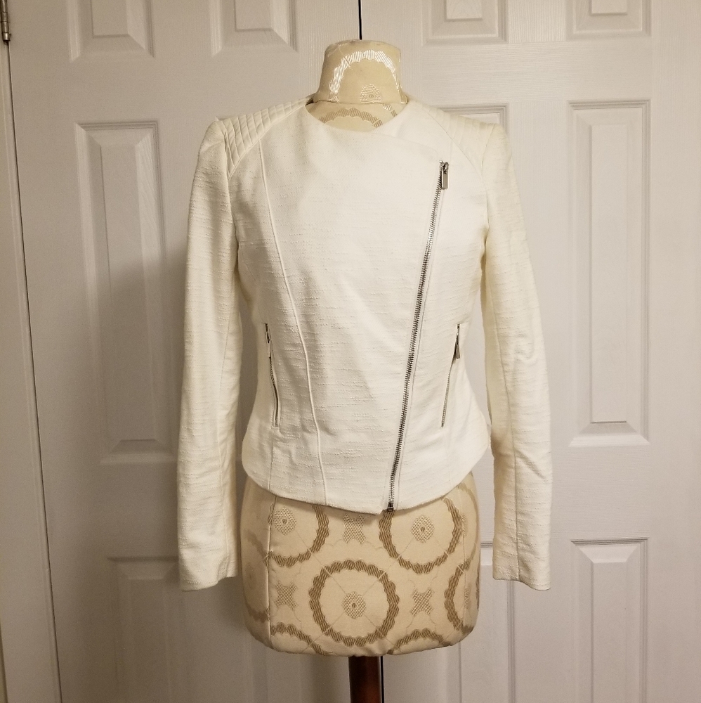 H&M Tweed and Faux Leather Moto Jacket - Size 6